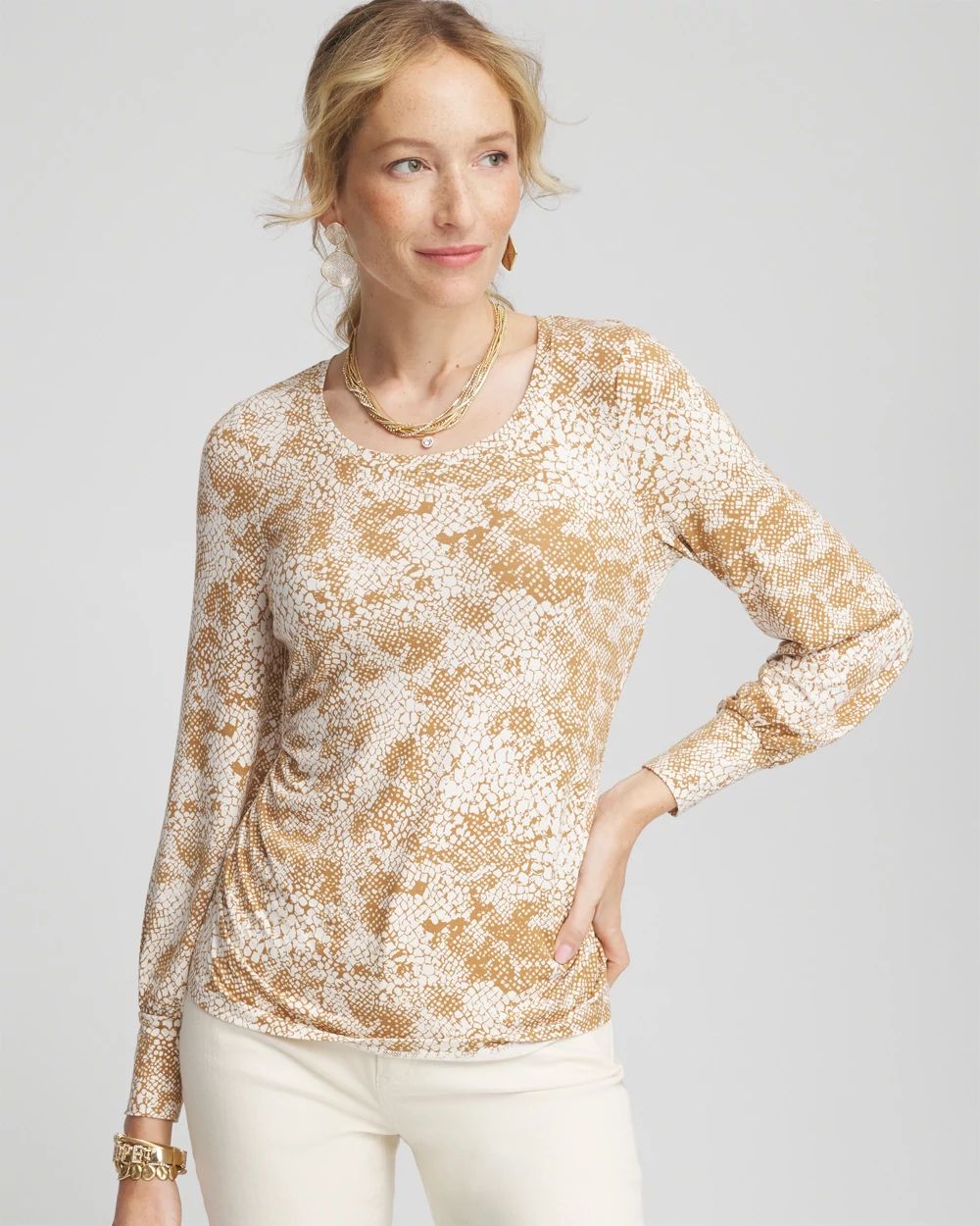 Touch of Cool™ Snake Shirred Layering Tee | Chico's